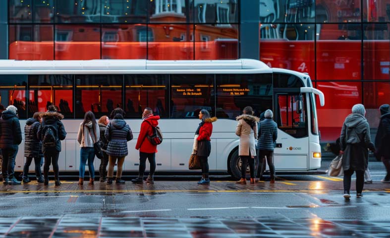 Modern coach awaiting passengers in Leeds for city tours